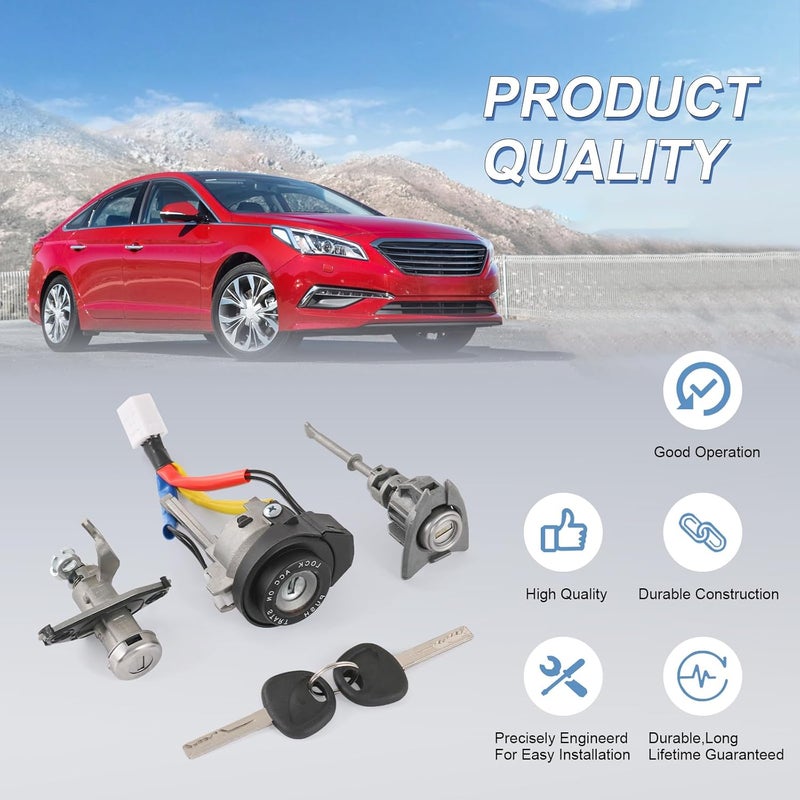 DICMIC Full Lock Cylinder Set Key Ignition Start Barrel Compatible with 2009-2014 Hyundai Sonata 2011-2015 Hyundai Sonata Hybrid Replace# 81970-3SA00, 81250-3SA00 - Image 5